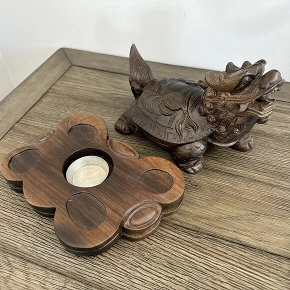 Smoking Dragon Tortoise Turtle Beast Hand Carved Boxwood Wealth Statue Sculpture - Picture 4 of 16
